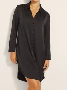 Soma SATIN Button Front Sleepshirt Black Diamond Button XL